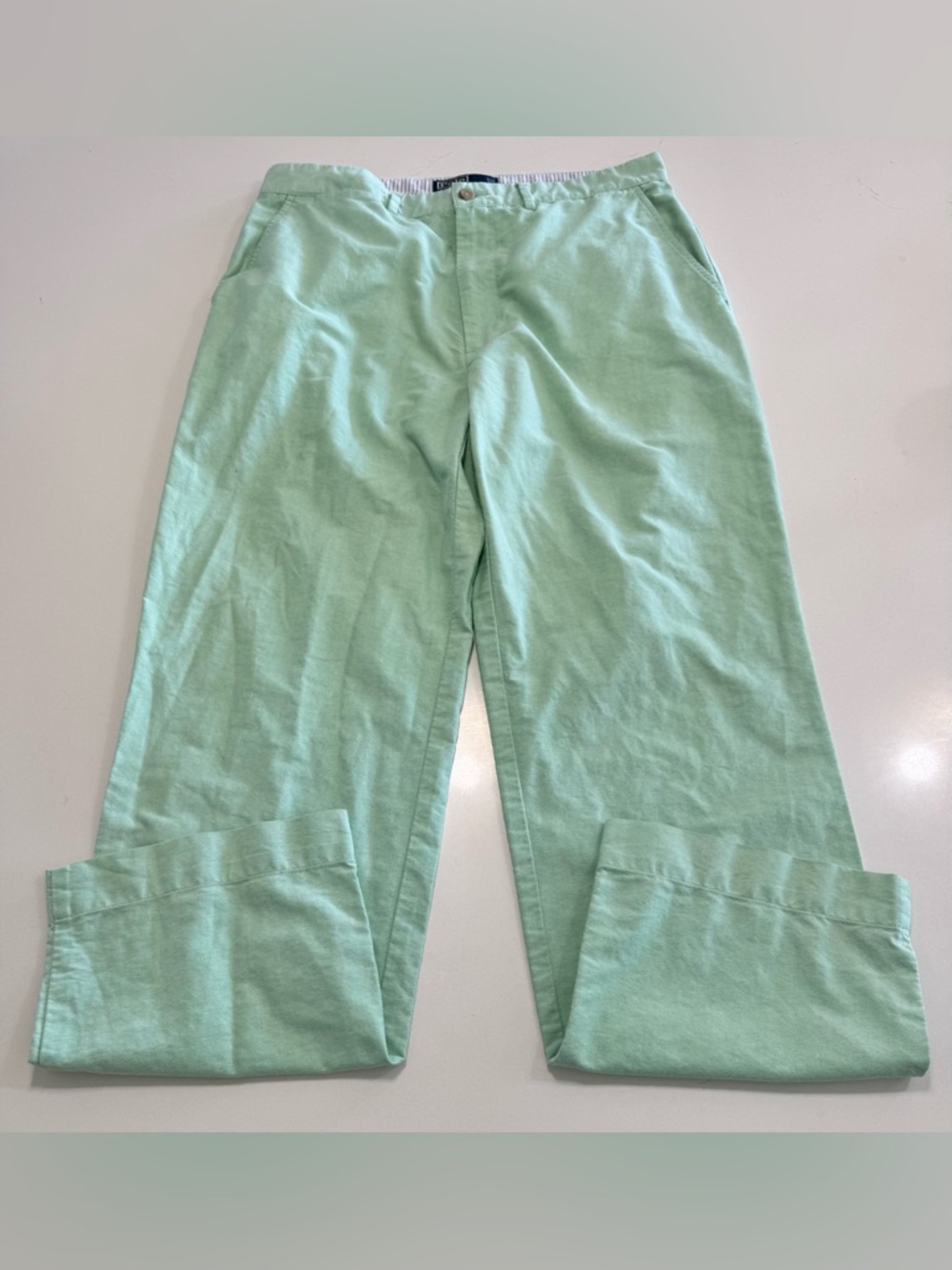 VTG Polo Ralph Lauren Light Green Flat Front Cotton Classic Pants Size 33X30